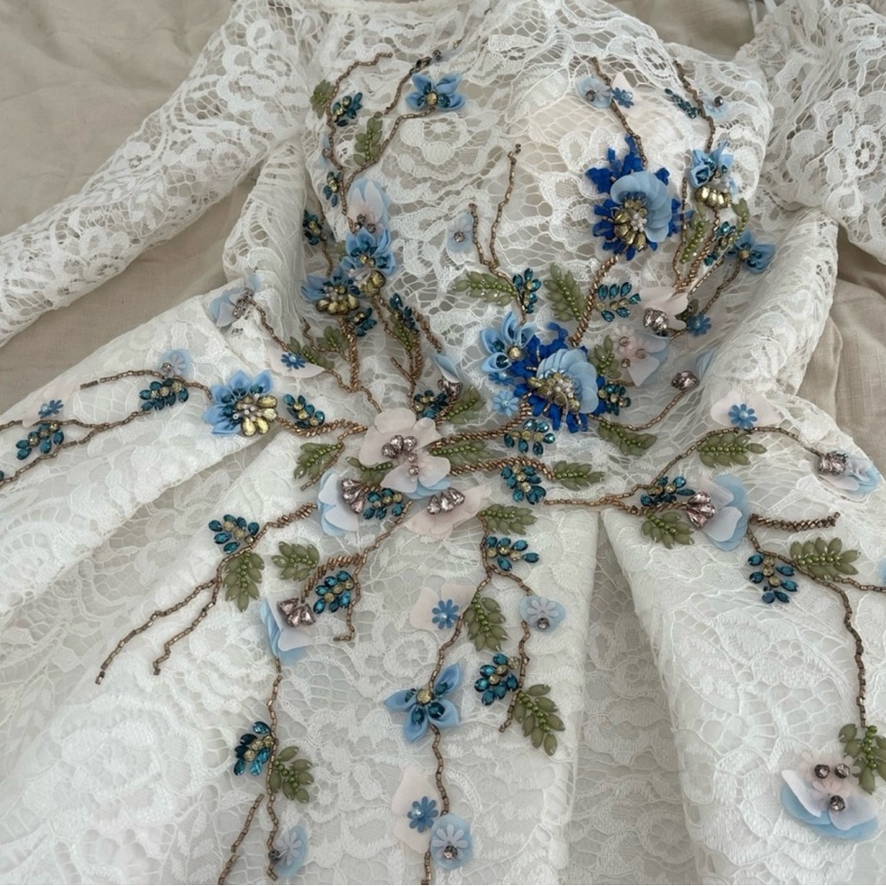 Noelle Lace Mini Dress with Floral Embroidery